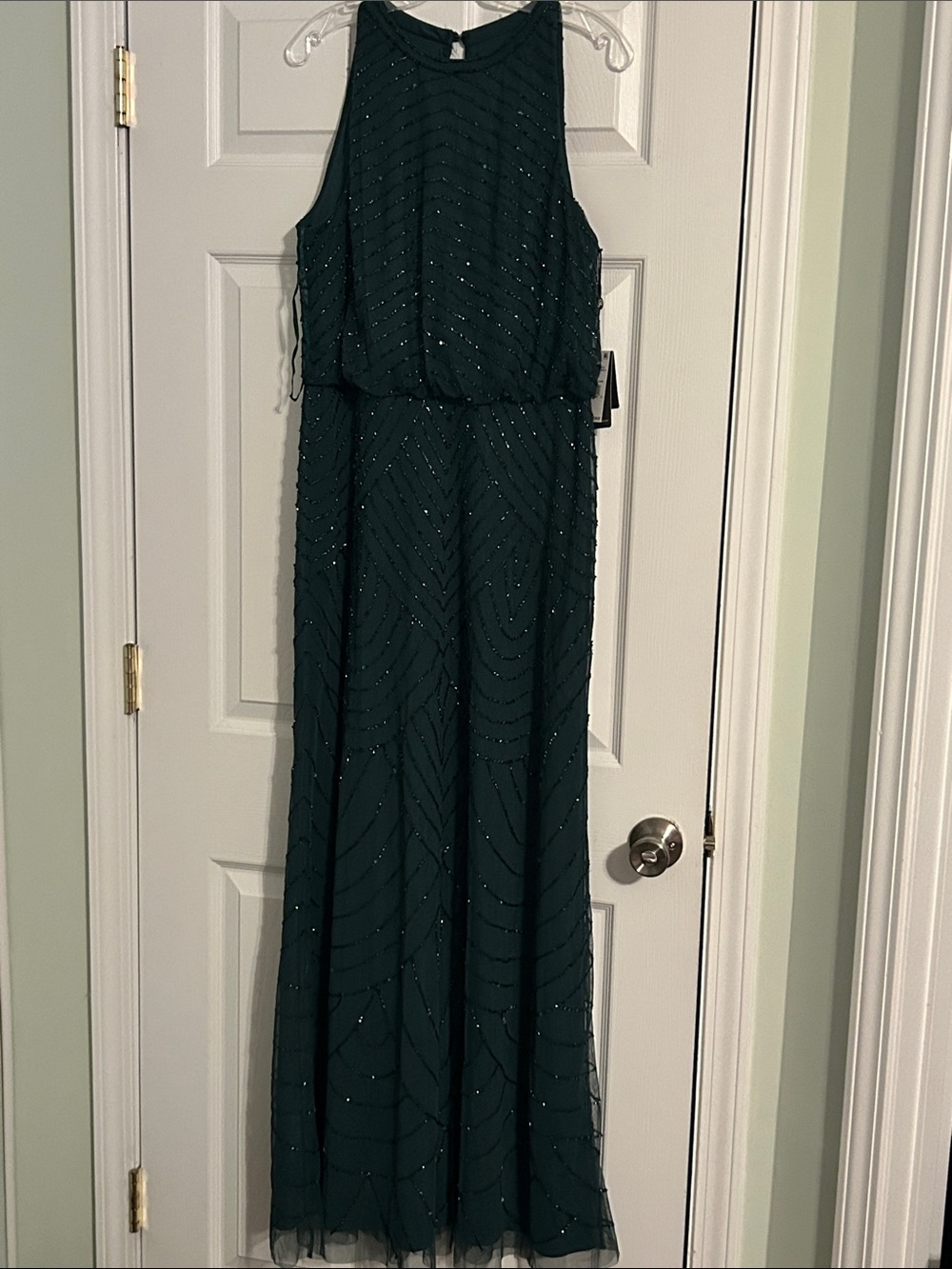 Adrianna Papell Dark Green Beaded Maxi Dress